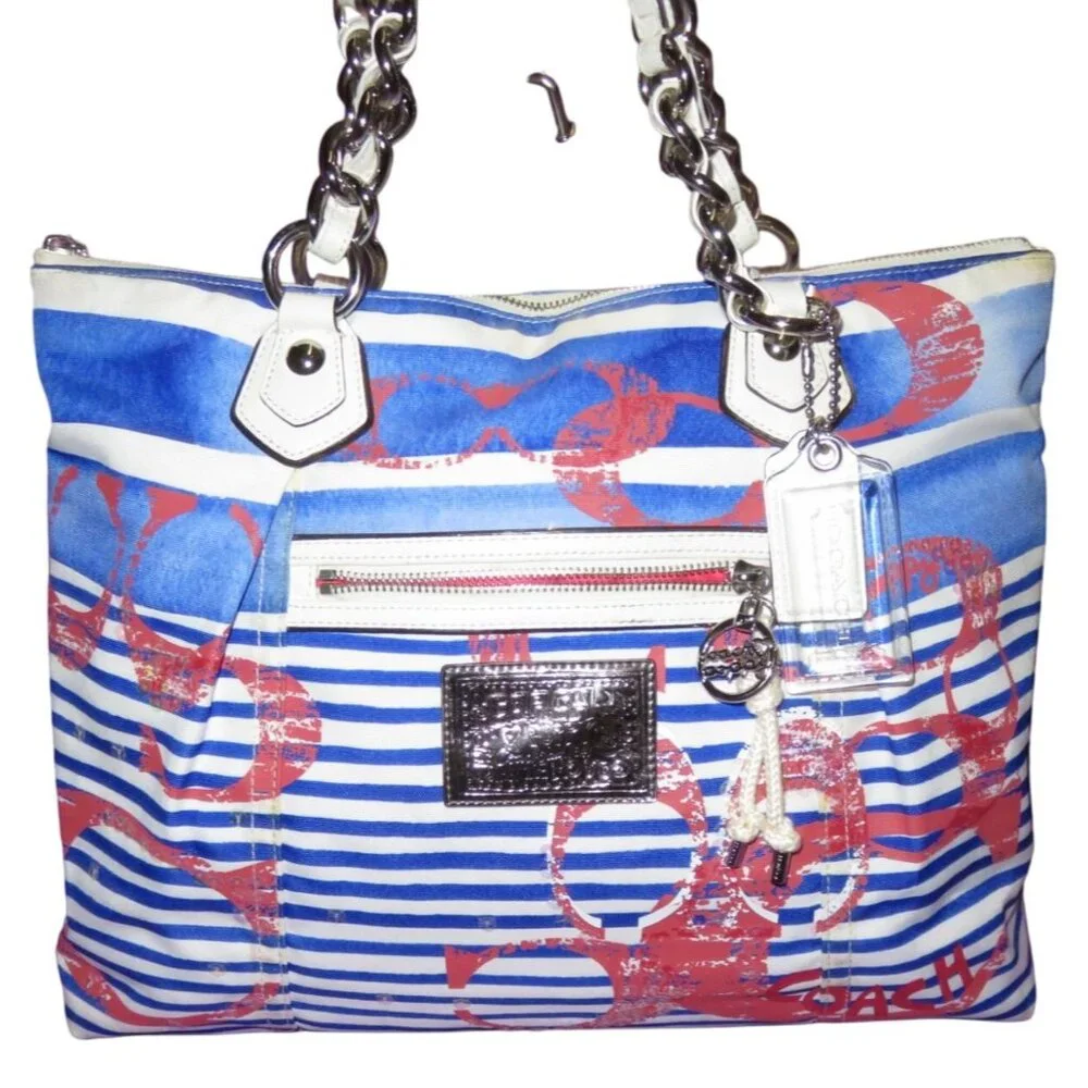 Coach 2011 Rocker Nautical Theme Sequined Poppy Canvas Tote & matching wallet